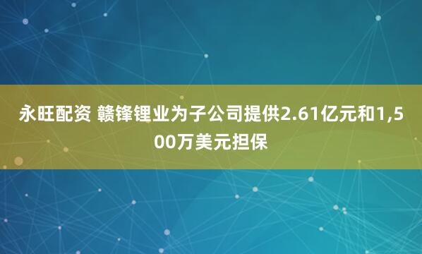 永旺配资 赣锋锂业为子公司提供2.61亿元和1,500万美元担保